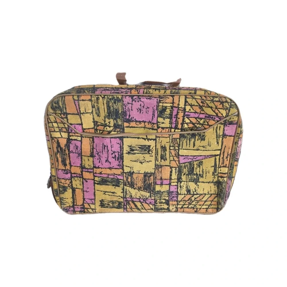 Vintage 1960s SARNÉ Mod Abstract Suitcase | Retro MCM Geometric Tapestry Travel